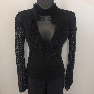 ARDEN B SWEATER W/ V NECK LACE TRIMMING